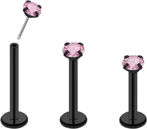 16G 18G 20G Threadless Push in Lip Ring for Women Men Black Stainless Steel CZ Top Labret Stud Jewelry for Nose Tragus Helix Cartilage Monroe Piercing Jewelry 6mm 8mm 10mm