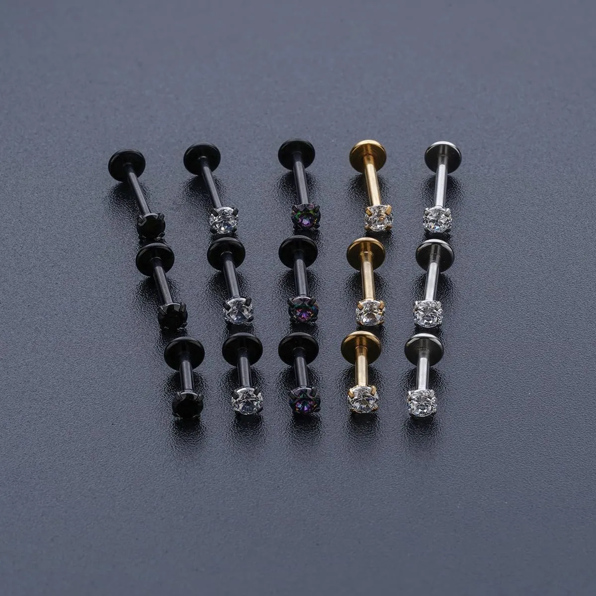16G 18G 20G Threadless Push in Lip Ring for Women Men Black Stainless Steel CZ Top Labret Stud Jewelry for Nose Tragus Helix Cartilage Monroe Piercing Jewelry 6mm 8mm 10mm