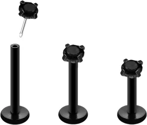 16G 18G 20G Threadless Push in Lip Ring for Women Men Black Stainless Steel CZ Top Labret Stud Jewelry for Nose Tragus Helix Cartilage Monroe Piercing Jewelry 6mm 8mm 10mm