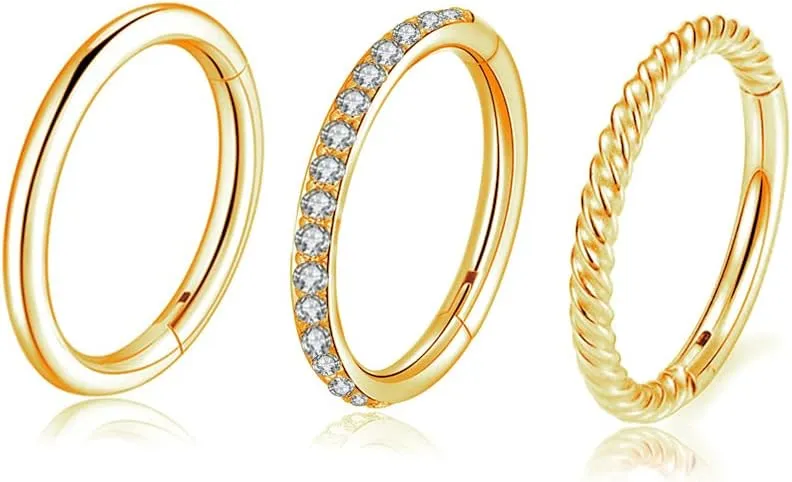 16G 18G 6mm 8mm 10mm Hinged Clicker Segment CZ Twisted Clicker Nose Rings Hoop Helix Cartilage Daith Tragus Sleeper Earrings Body Piercing for Women Men
