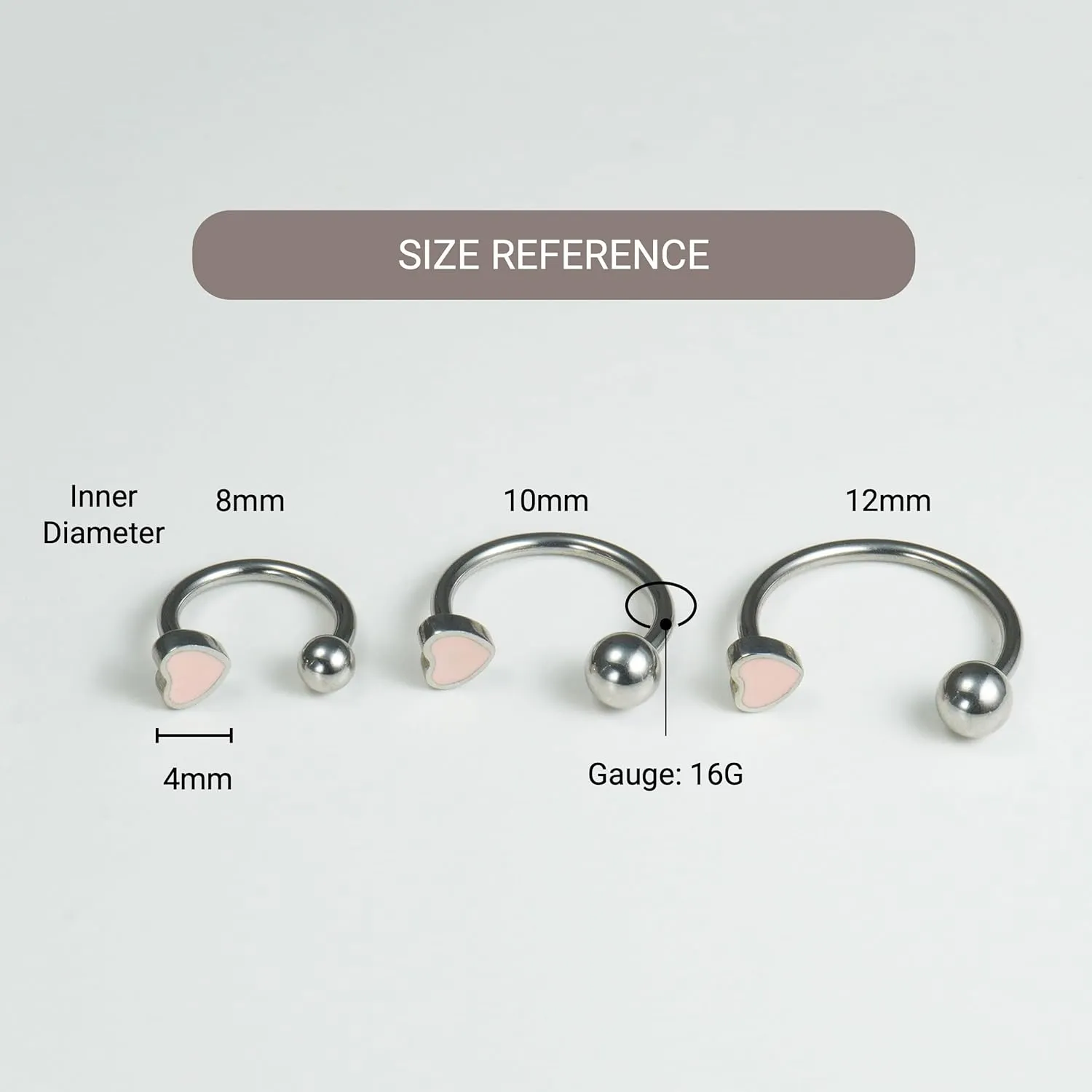 16G 2PCs Cute Heart Snake Bite Jewelry, Lip Rings Snake Bites, Horseshoe Labret Jewelry for Lip Piercing, Black Red Pink, 8mm 10mm 12mm
