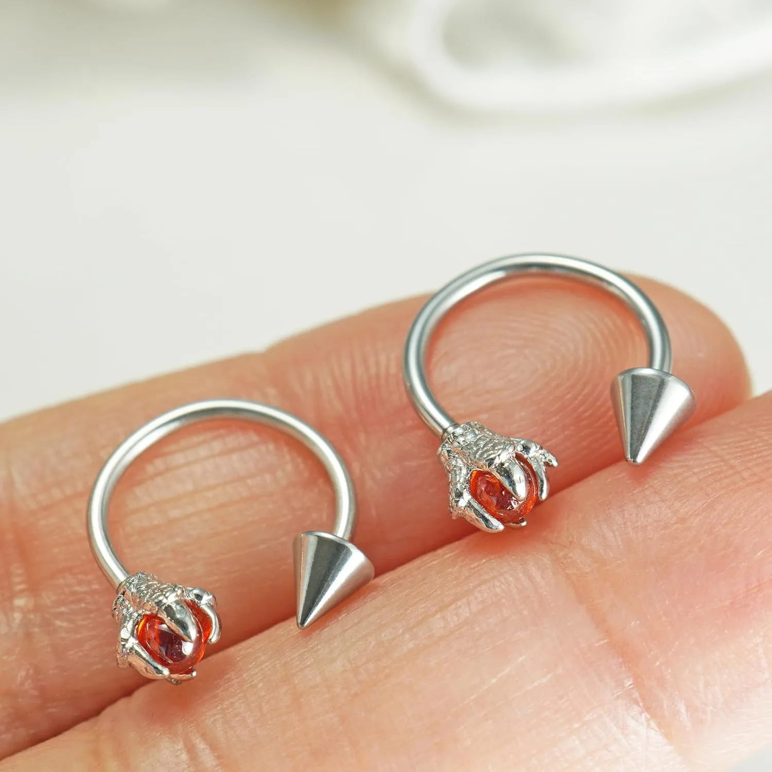 16G 2PCs Dragon Claw and Spike Snake Bite Jewelry, Hoop Lip Rings Snake Bites, Horseshoe Labret Jewelry for Lip Piercing, 8mm 10mm 12mm Hoop