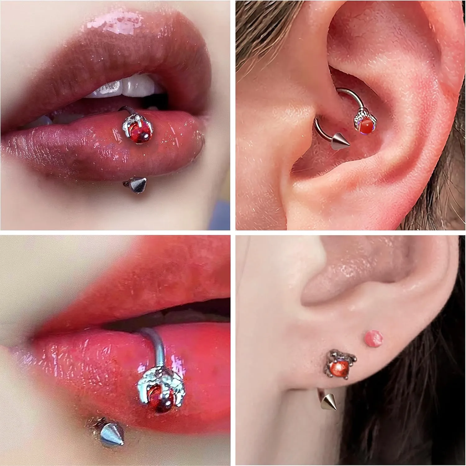 16G 2PCs Dragon Claw and Spike Snake Bite Jewelry, Hoop Lip Rings Snake Bites, Horseshoe Labret Jewelry for Lip Piercing, 8mm 10mm 12mm Hoop
