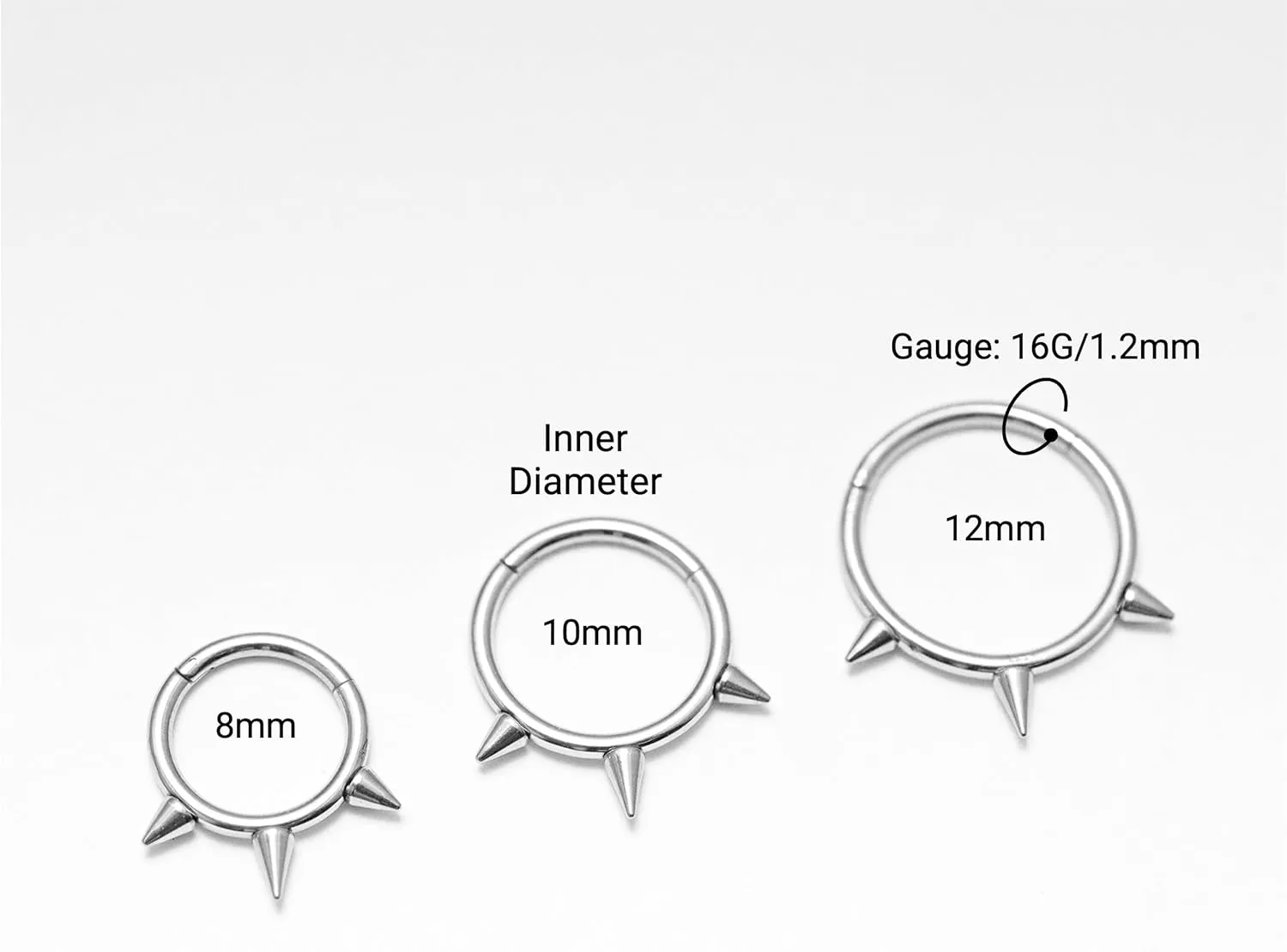16G 2PCs Spike Clicker Snake Bite Jewelry, Septum Ring, Hoop Lip Rings Snake Bites, Labret Jewelry for Lip Piercing, Cartilage Hoop Earrings, 8mm 10mm 12mm