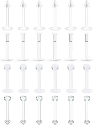 16G Clear Plastic Lip Labret Stud Rings Monroe Medusa Ashley Piercing Retainer Jewelry Flat Back Push in Flexible Bioflex Tragus Helix Cartilage Earring Stud 8mm 10mm