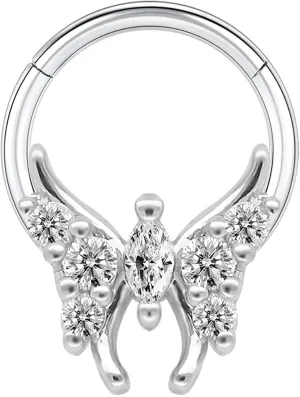 16G Cute CZ Butterfly Septum Ring Surgical Steel Daith Earring, Gold Silver Hoop Septum Jewelry for Septum Piercing, Septum Clicker Daith Piercing Jewelry 16 Gauge 8mm