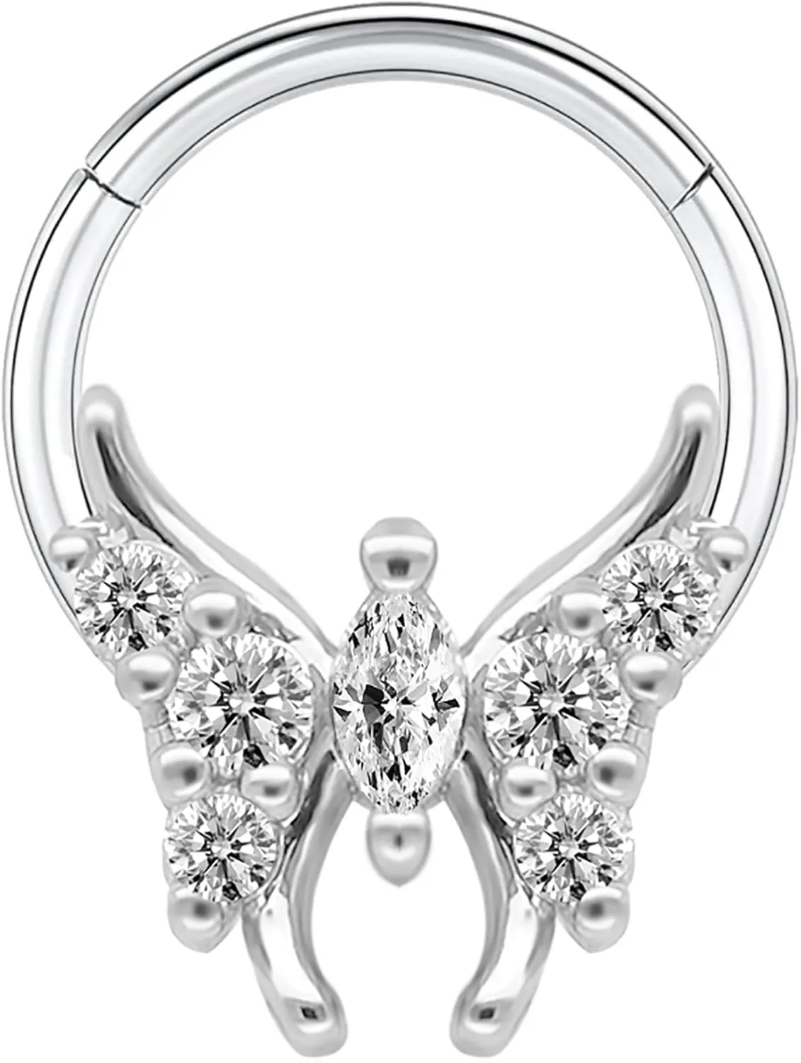 16G Cute CZ Butterfly Septum Ring Surgical Steel Daith Earring, Gold Silver Hoop Septum Jewelry for Septum Piercing, Septum Clicker Daith Piercing Jewelry 16 Gauge 8mm