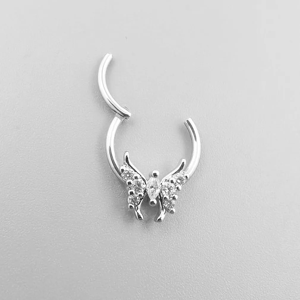 16G Cute CZ Butterfly Septum Ring Surgical Steel Daith Earring, Gold Silver Hoop Septum Jewelry for Septum Piercing, Septum Clicker Daith Piercing Jewelry 16 Gauge 8mm