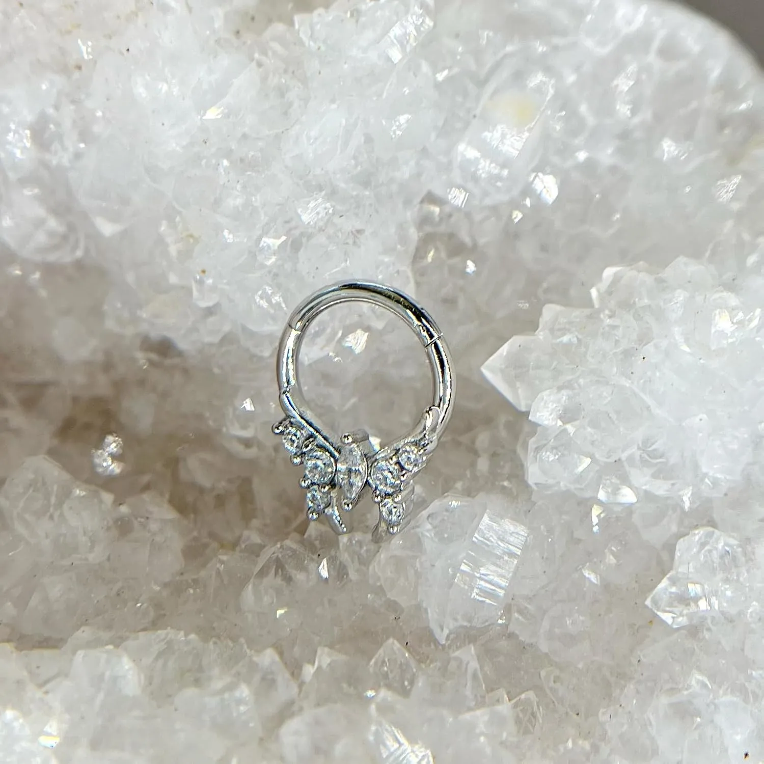 16G Cute CZ Butterfly Septum Ring Surgical Steel Daith Earring, Gold Silver Hoop Septum Jewelry for Septum Piercing, Septum Clicker Daith Piercing Jewelry 16 Gauge 8mm
