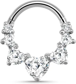 16G Heart CZ Septum Ring Surgical Steel Daith Earring, Gold/Silver Septum Jewelry for Septum Piercing, Septum Clicker Daith Piercing Jewelry 16 Gauge 8mm/10mm