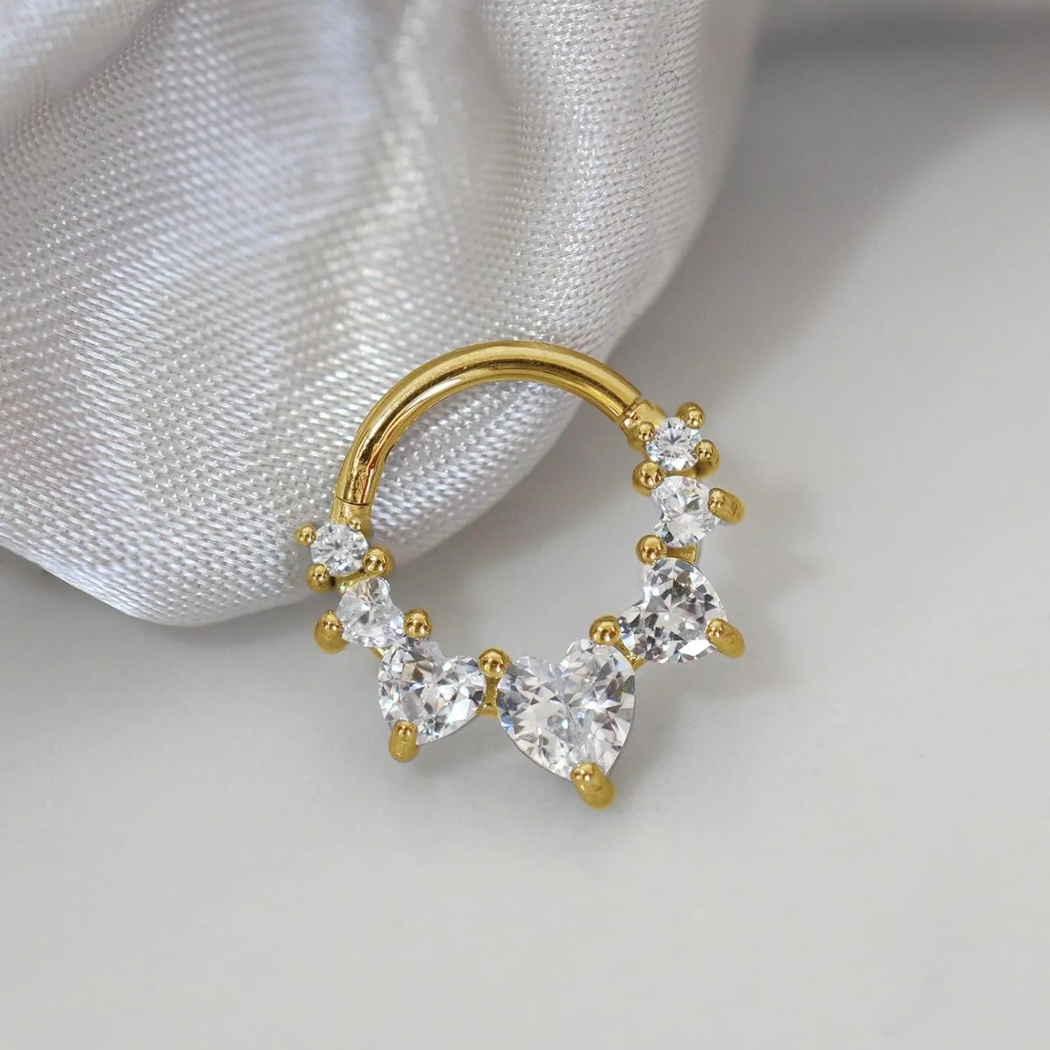 16G Heart CZ Septum Ring Surgical Steel Daith Earring, Gold/Silver Septum Jewelry for Septum Piercing, Septum Clicker Daith Piercing Jewelry 16 Gauge 8mm/10mm