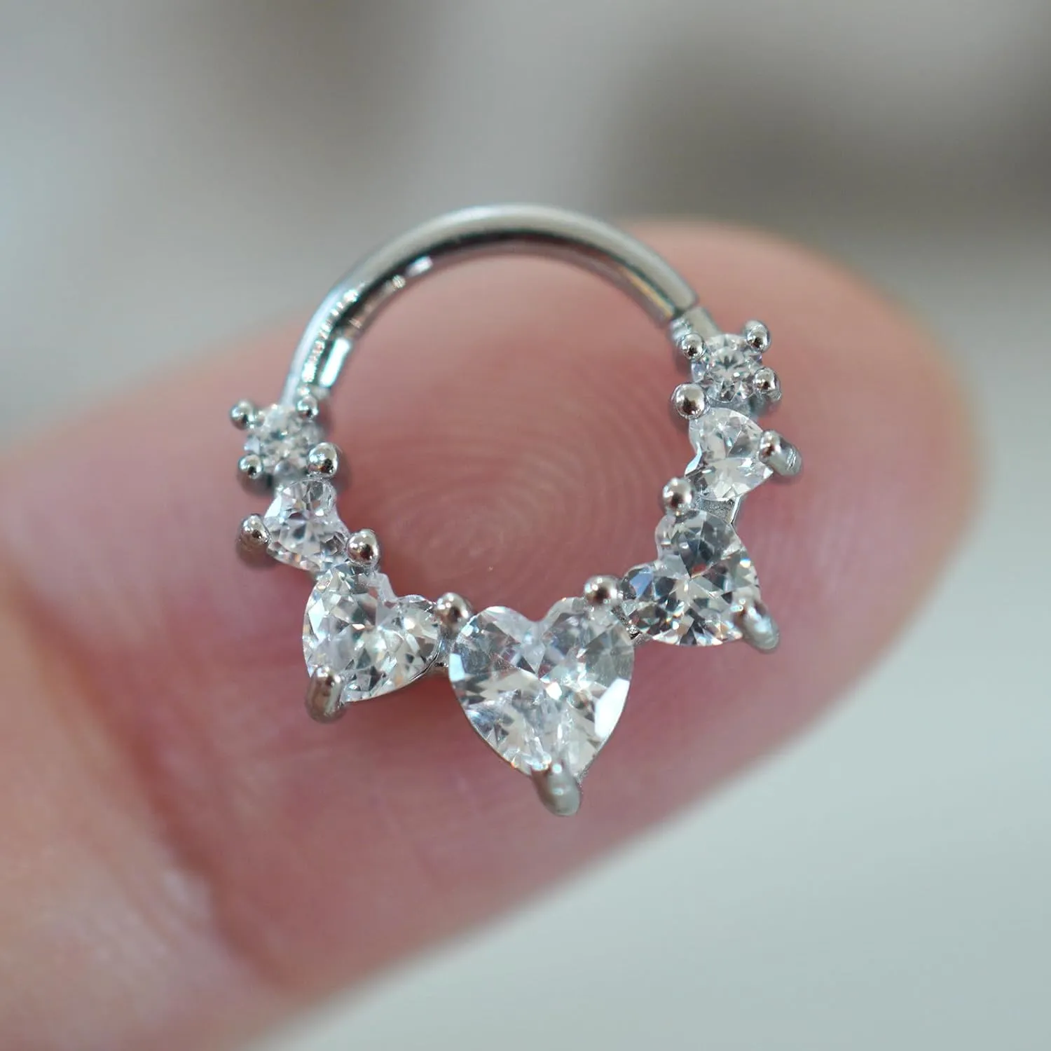 16G Heart CZ Septum Ring Surgical Steel Daith Earring, Gold/Silver Septum Jewelry for Septum Piercing, Septum Clicker Daith Piercing Jewelry 16 Gauge 8mm/10mm