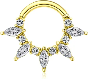 16G Marquise CZ Stone Septum Ring, Gold Surgical Steel Daith Earring, 8mm