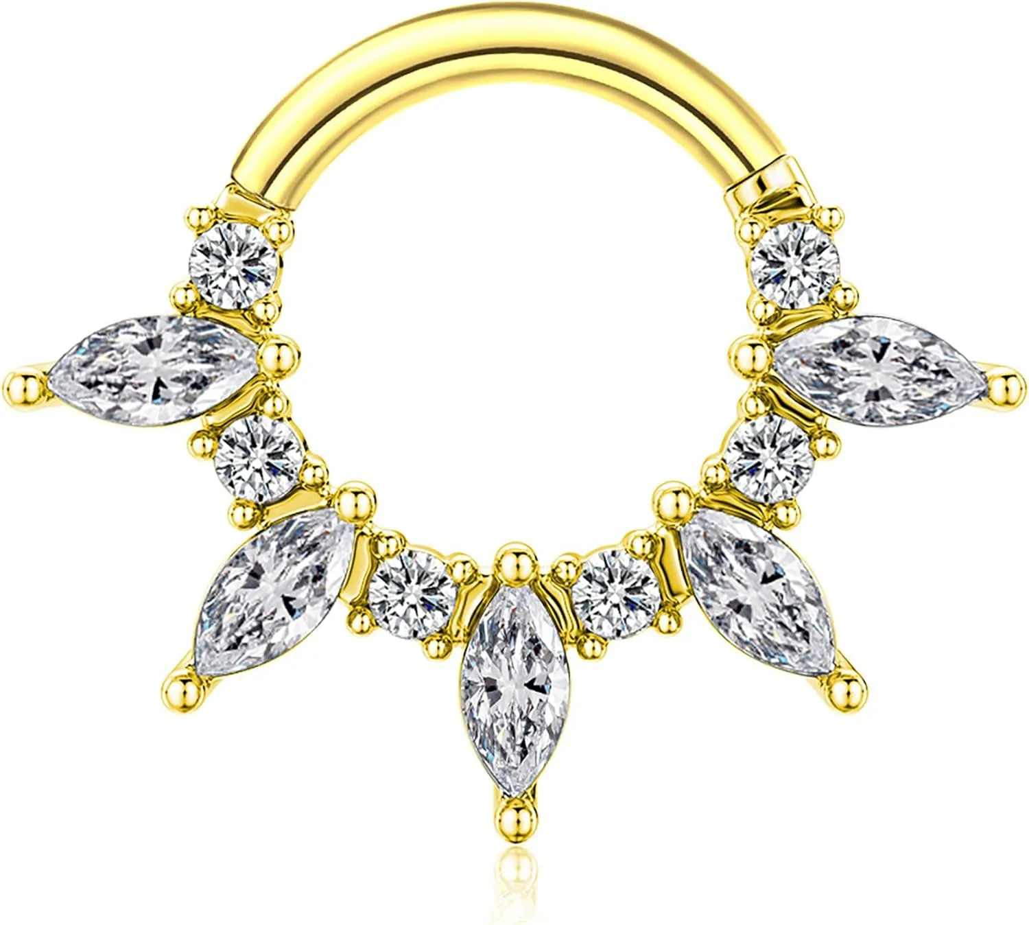 16G Marquise CZ Stone Septum Ring, Gold Surgical Steel Daith Earring, 8mm