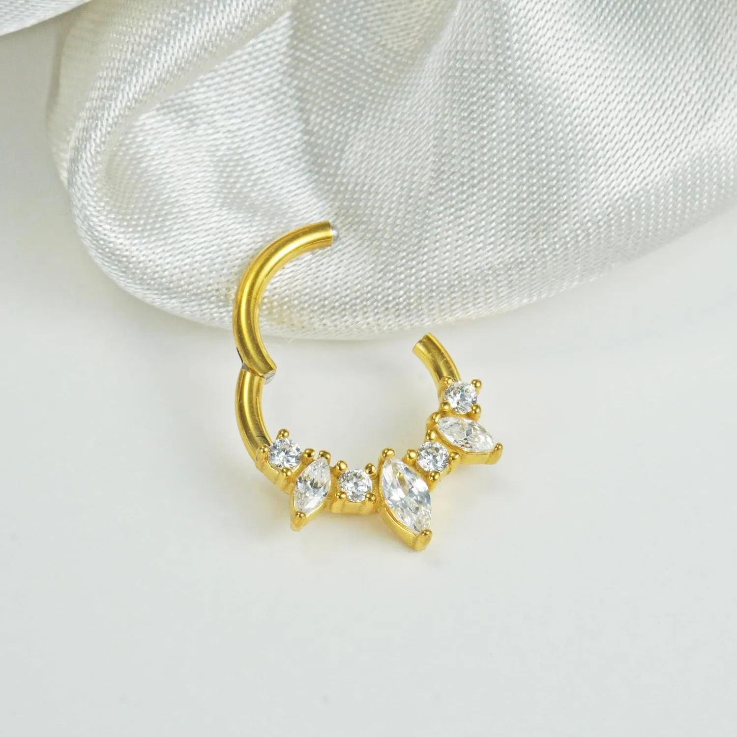 16G Septum Ring Surgical Steel Daith Earring, CZ Gemstone Septum Clicker Daith Piercing Jewelry