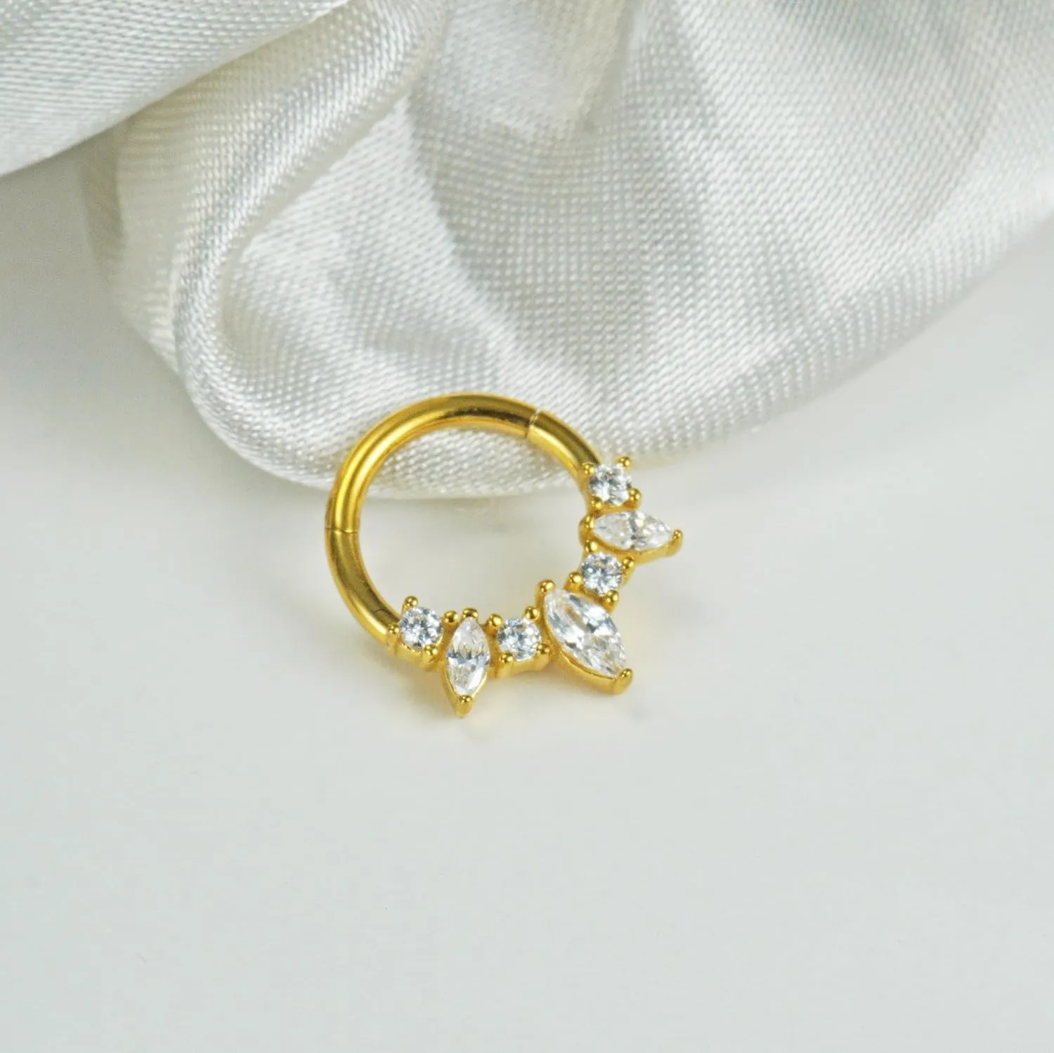 16G Septum Ring Surgical Steel Daith Earring, CZ Gemstone Septum Clicker Daith Piercing Jewelry