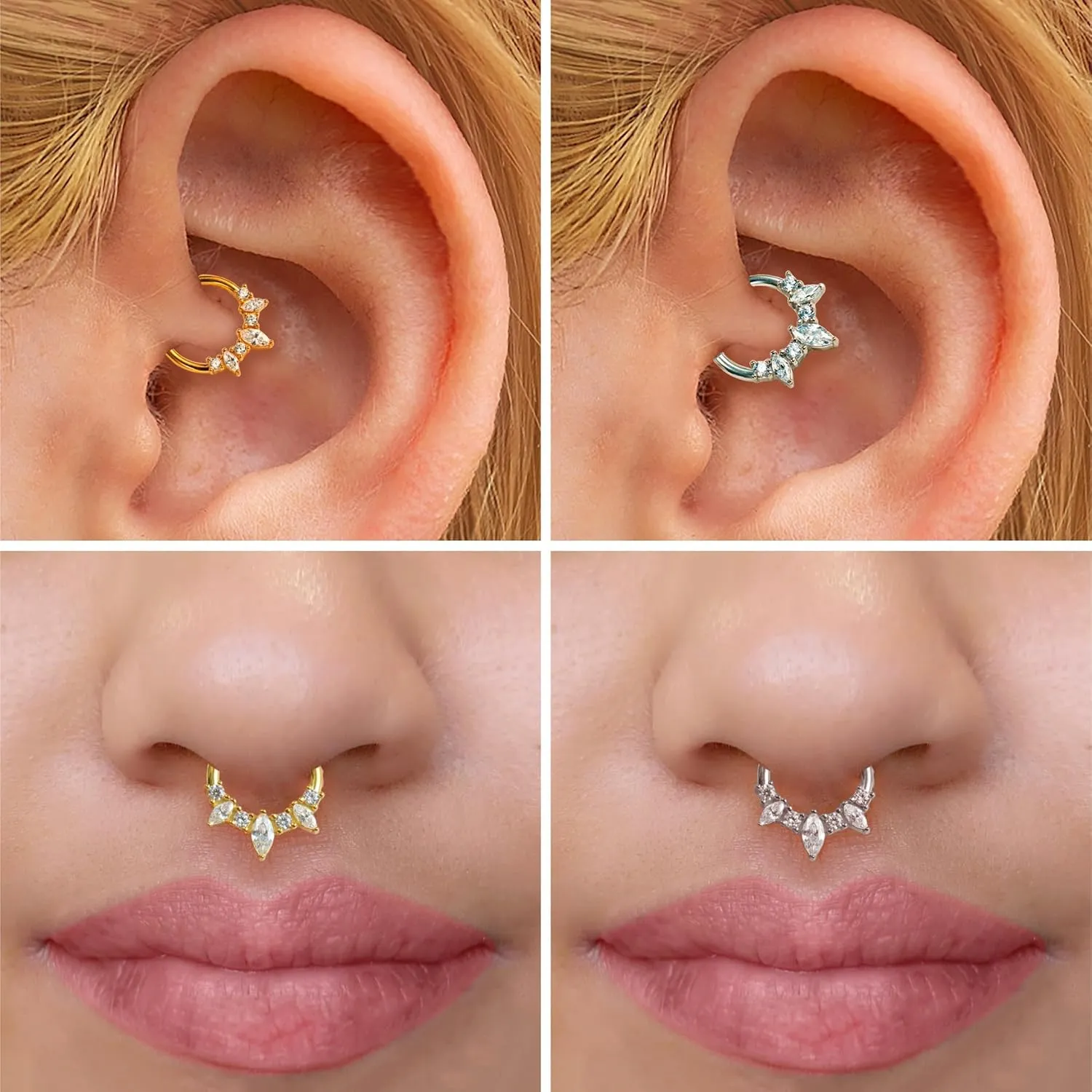 16G Septum Ring Surgical Steel Daith Earring, CZ Gemstone Septum Clicker Daith Piercing Jewelry