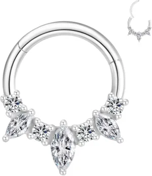 16G Septum Ring Surgical Steel Daith Earring, CZ Gemstone Septum Clicker Daith Piercing Jewelry