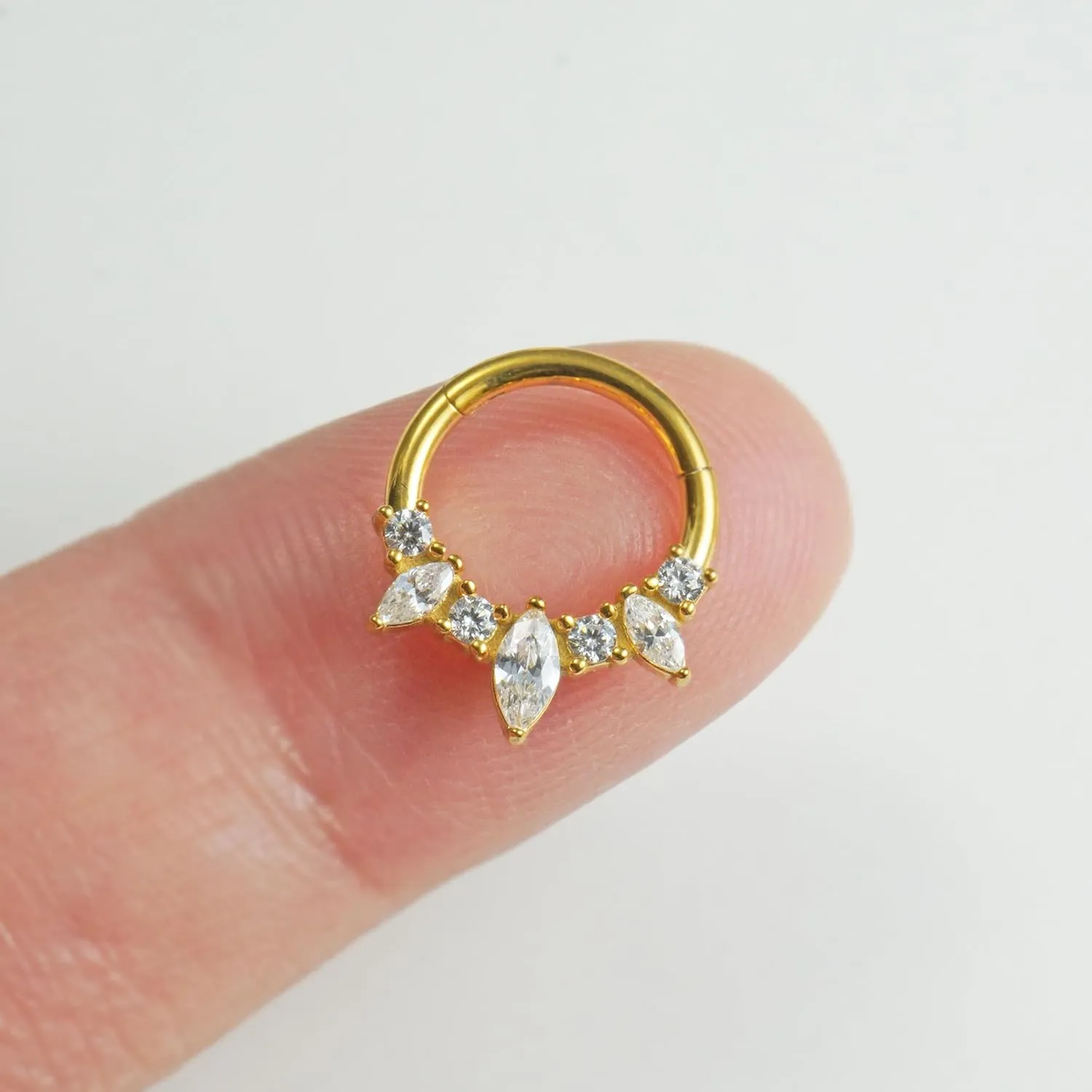 16G Septum Ring Surgical Steel Daith Earring, CZ Gemstone Septum Clicker Daith Piercing Jewelry