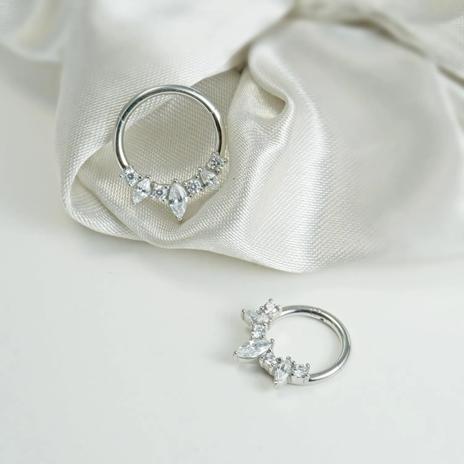 16G Septum Ring Surgical Steel Daith Earring, CZ Gemstone Septum Clicker Daith Piercing Jewelry