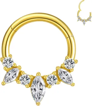 16G Septum Ring Surgical Steel Daith Earring, CZ Gemstone Septum Clicker Daith Piercing Jewelry