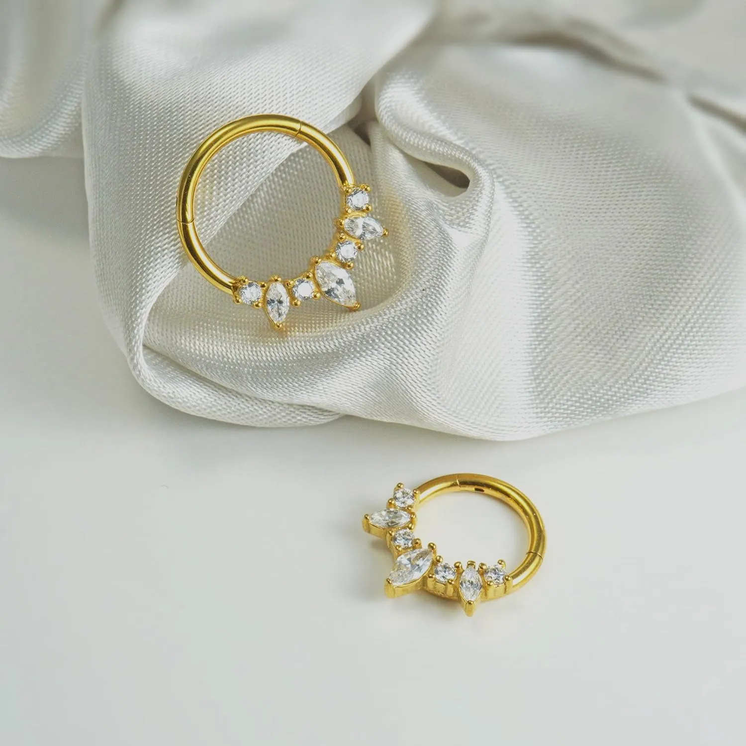 16G Septum Ring Surgical Steel Daith Earring, CZ Gemstone Septum Clicker Daith Piercing Jewelry