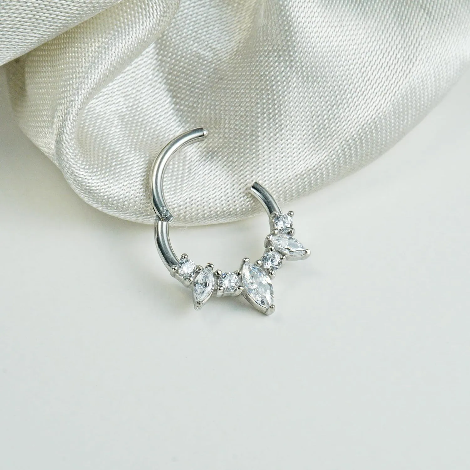 16G Septum Ring Surgical Steel Daith Earring, CZ Gemstone Septum Clicker Daith Piercing Jewelry