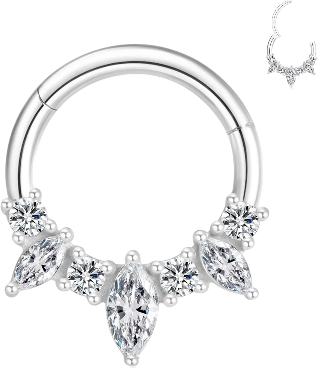 16G Septum Ring Surgical Steel Daith Earring, CZ Gemstone Septum Clicker Daith Piercing Jewelry
