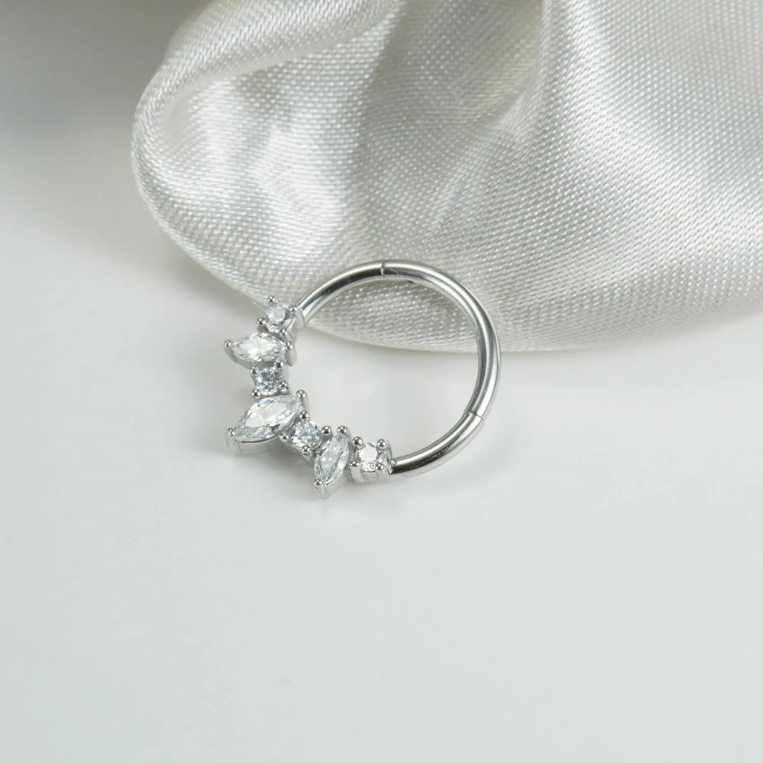 16G Septum Ring Surgical Steel Daith Earring, CZ Gemstone Septum Clicker Daith Piercing Jewelry