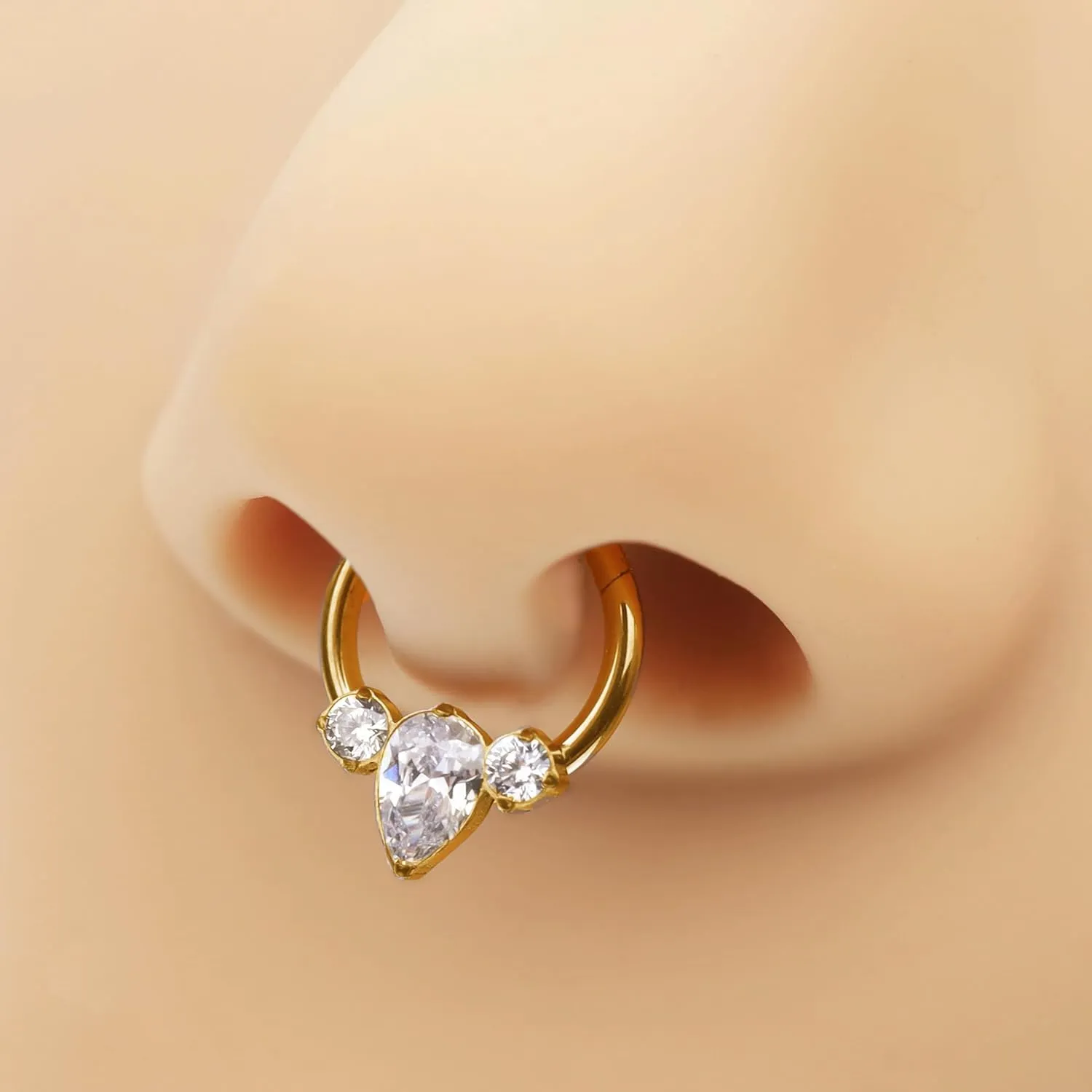 16G Septum Ring Surgical Steel Daith Earring, Gold Septum Jewelry for Septum Piercing, CZ Gemstone Septum Clicker Daith Piercing Jewelry 16 Gauge 8mm 10mm