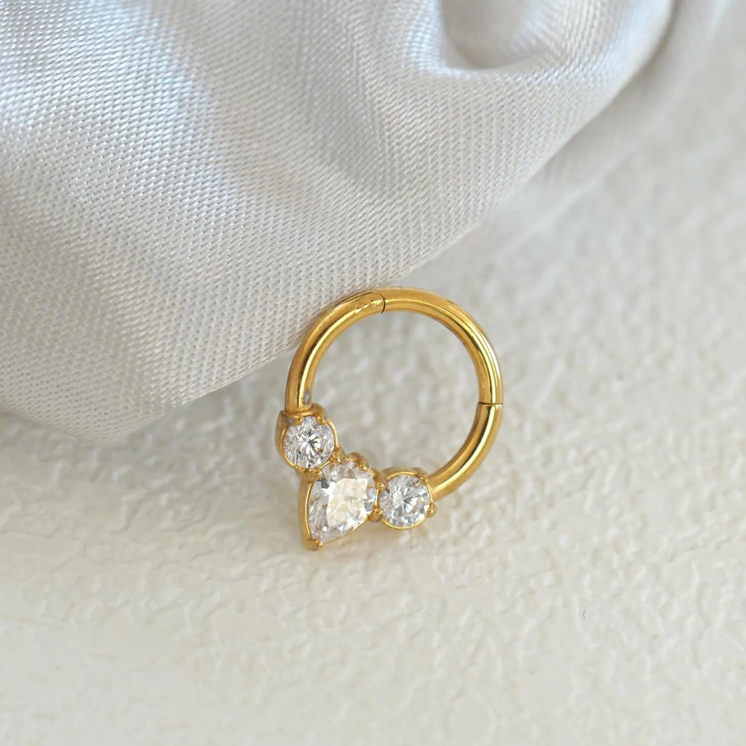 16G Septum Ring Surgical Steel Daith Earring, Gold Septum Jewelry for Septum Piercing, CZ Gemstone Septum Clicker Daith Piercing Jewelry 16 Gauge 8mm 10mm