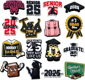 16PCS Graduation Shoe Charms, Senior Graduate Class Of Congrats 2025 Shoes Charm, Graduation Hat Cap PVC Shoe Decorations, Buckle Accessories, Clog Pins, Charms Buttons for Students, Teachers, and School Gifts Boys, Kids, Girls, Women