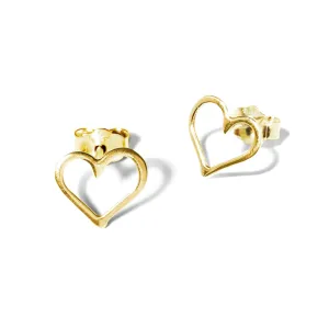 18 K Gold Plated Small Open Hollow Heart Stud Post Handmade Earrings, Gold Plated Sterling Silver Polished Finish (7 mm). Perfect Small Gift