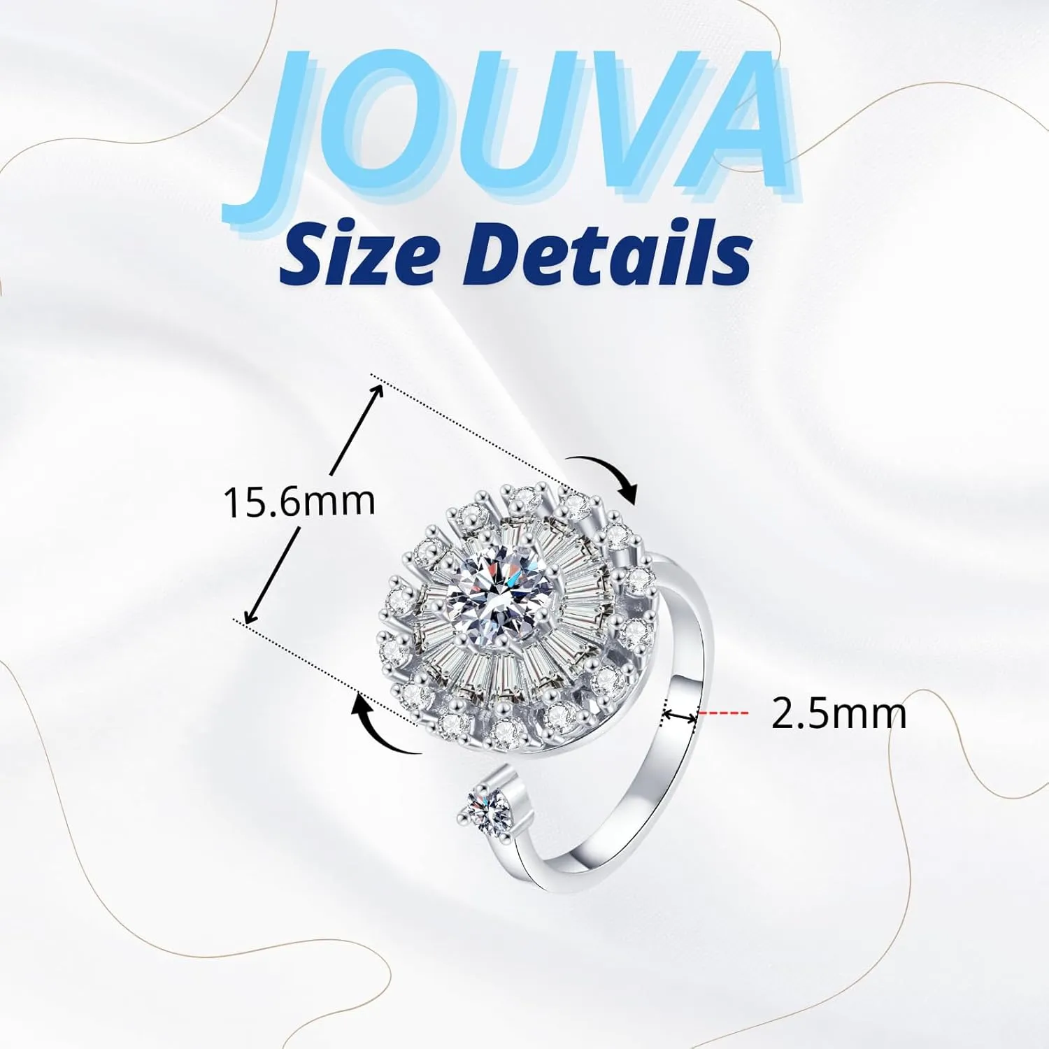 18K Gold Plated Adjustable Spinner Anxiety Ring for Women, Sunflower Fidget Ring for Stress Relief