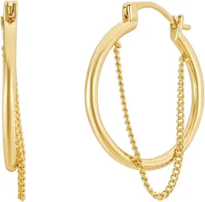 18K Gold Plated Chain Hoop Earrings for Women  Lightweight Statement Hoops with Modern Chain Detail  Hypoallergenic, Non-Tarnish Everyday Jewelry Gift by Malibu Sunday
