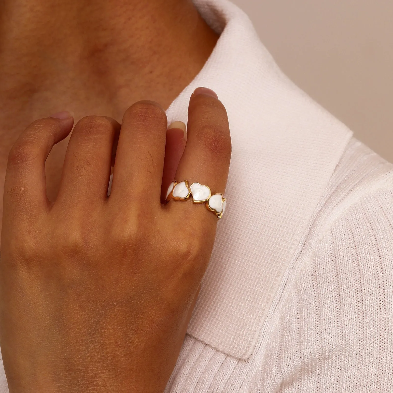 18K Gold Plated Enamel Heart Open Ring
