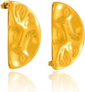 18K Gold-Plated Fan-Shaped Stud Earrings for Women - Geometric Half Circle Design, Non-Tarnish 304 Stainless Steel, Hypoallergenic, Trendy Earrings