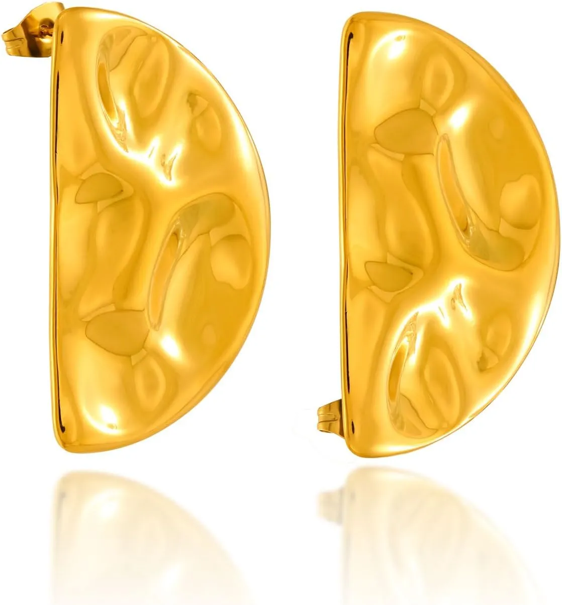18K Gold-Plated Fan-Shaped Stud Earrings for Women - Geometric Half Circle Design, Non-Tarnish 304 Stainless Steel, Hypoallergenic, Trendy Earrings