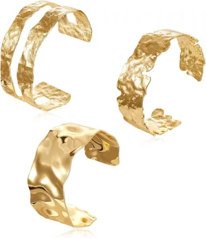 18K Gold Plated Hammered Cuff Bangle Bracelet for Women Irregular Chunky Cuff Bracelets Wide Open Cuff Wrap Bracelet Adjustable Statement Bracelet