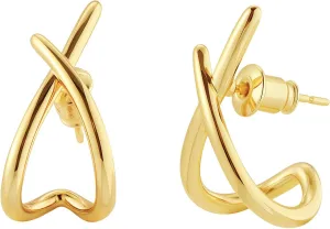 18K Gold Plated Modern Geometric Twist Stud Earrings  Minimalist Criss-Cross Design for Women, Hypoallergenic & Lightweight