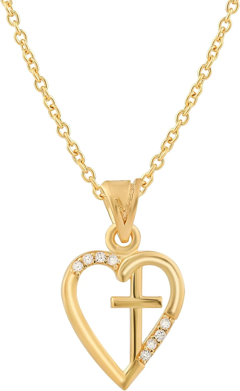18K Gold Vermeil Cross Heart Necklace, Women's Jewelry, Dainty Pendant, Birthday Gift