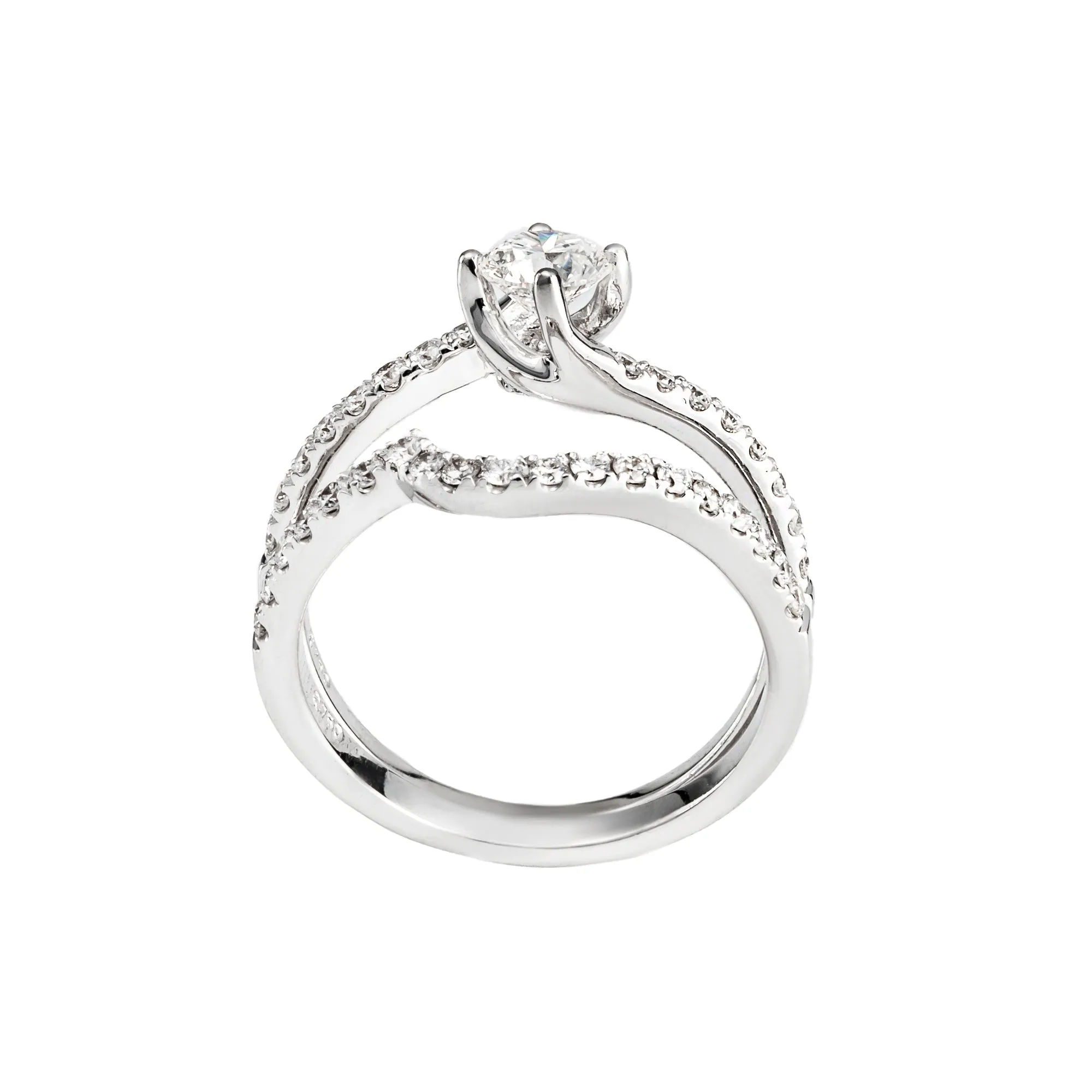 18K White Gold Diamond Engagement Ring with matching Diamond Curved Wedding Band - 20617585