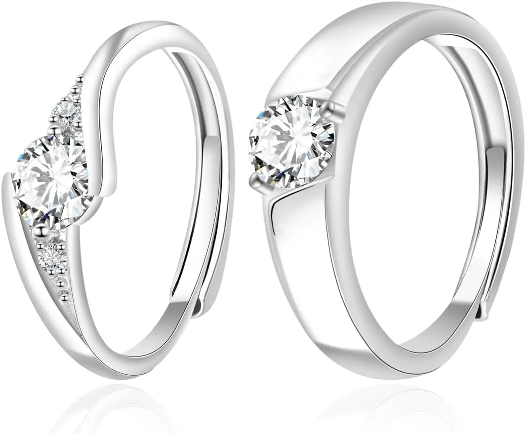 1CT Moissanite Couple Rings Matching - 925 Sterling Silver Moissanite Engagement Rings Couples Wedding Ring Sets Promise Rings for Wife Women Men Valentine's Day Anniversary
