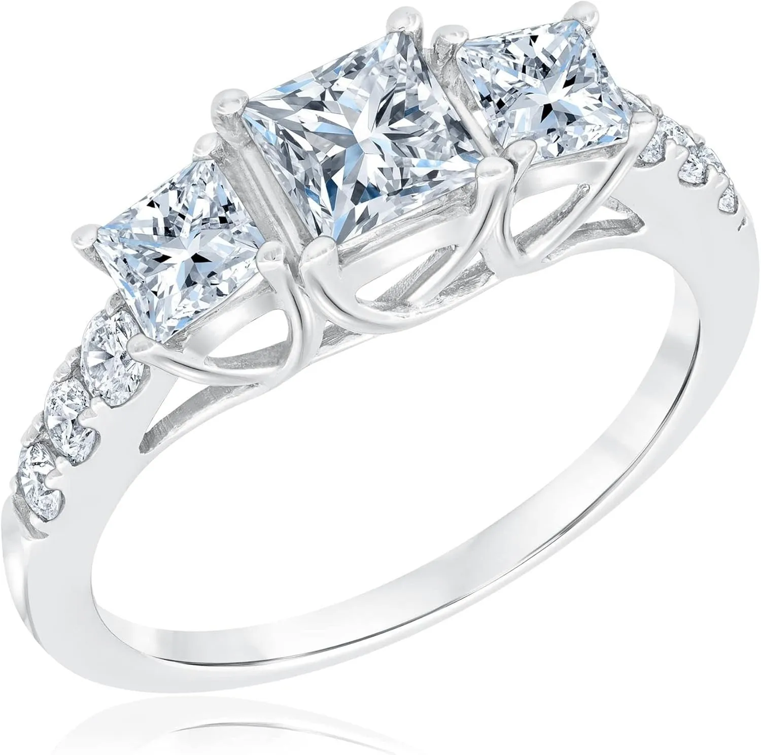 2 Carat 3 Stone Princess cut Bridal Set Moissanite Engagement Rings for Women Platinum Plated Silver Princess Moissanite Rings