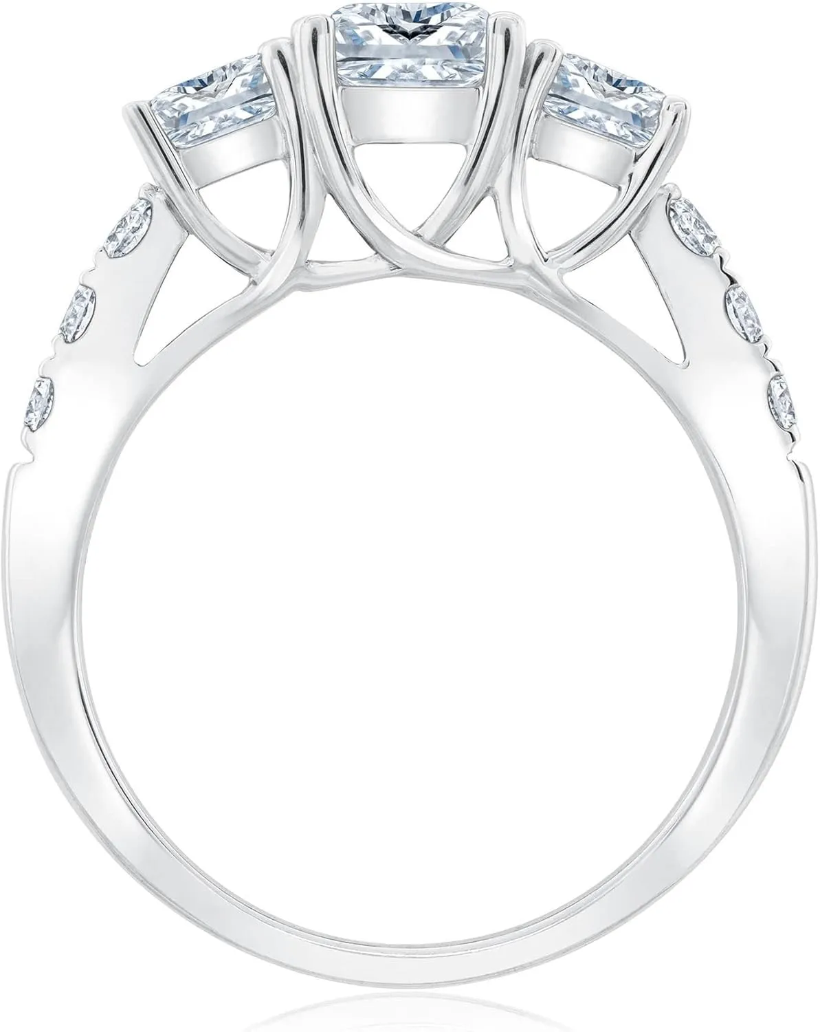 2 Carat 3 Stone Princess cut Bridal Set Moissanite Engagement Rings for Women Platinum Plated Silver Princess Moissanite Rings