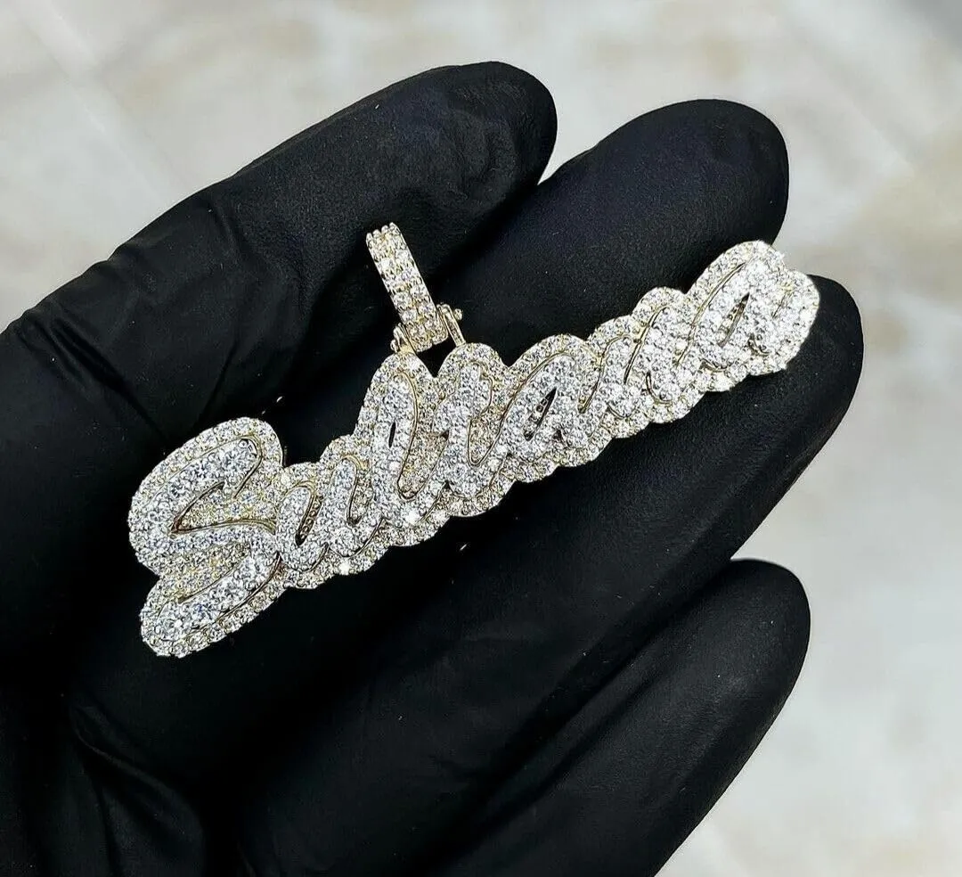 2 Ct Round Natural Moissanite Layered Name Sign Pendant  Silver Name Letter Pendant  Hip Hop Mens Pendant Necklace Charm  Stylish Personalized Pendant for Men