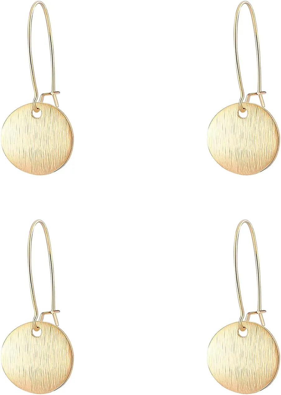 2 Pairs Gold Circle Disc Dangle Drop Earrings for Women Lightweight Small Round Hoop Statement Earrings Minimalist Jewelry for Women Gift for Her