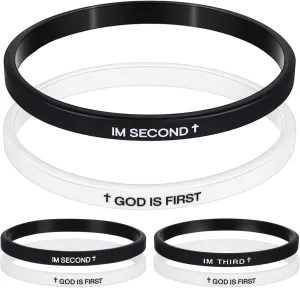 2 Pcs Rubber Christian Bracelets Silicone God Is First Bracelet Inspirational Bible Verses Silicone Wristbands for Women Men Faith Gifts Religious Gifts