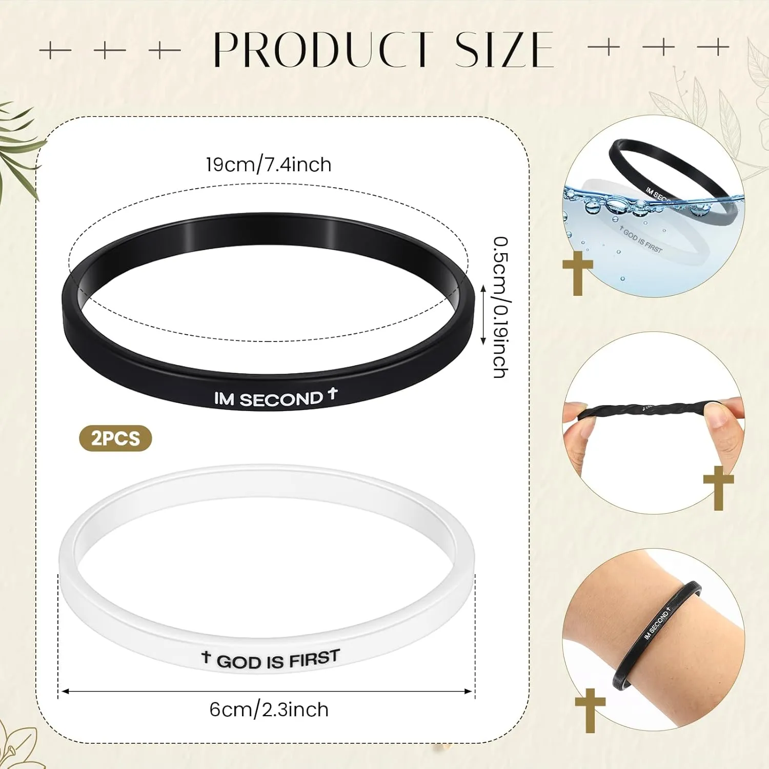 2 Pcs Rubber Christian Bracelets Silicone God Is First Bracelet Inspirational Bible Verses Silicone Wristbands for Women Men Faith Gifts Religious Gifts