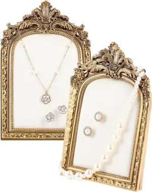 2 Pcs Vintage Jewelry Display Tray Baroque Style Jewelry Photography Props Frame Organizer Stand with Velvet Backing Necklace Organizer Earring Holder for Women Gift Wedding(Small)